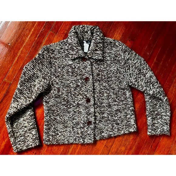 Vintage 80s First Option Brown White Cozy Cardigan Sweater Small Med Boho Preppy - Picture 1 of 5